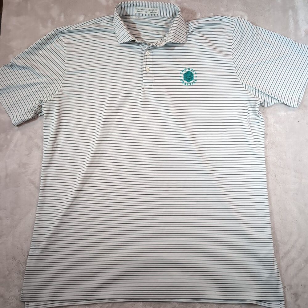 Holderness & Bourne Golf Polo Mens XL Striped White Pine The Bentley Performance